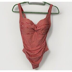 Bond-Eye Australia Ruched One Piece Red White Stripe 8 D/DD Retro Flattering